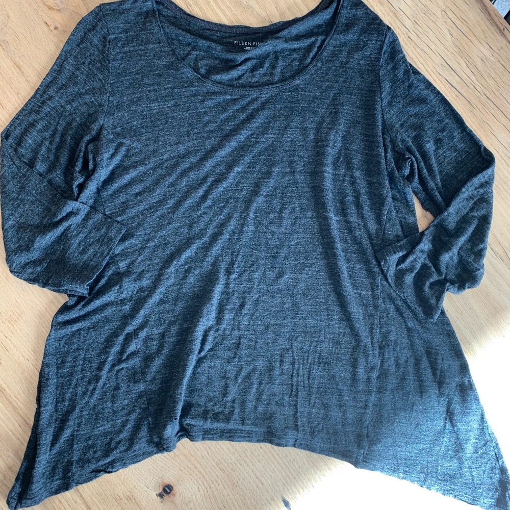 Eileen Fisher Women’s Gray 3/4 Sleeve T-shirt Lightweight Tapered Hem Preowned